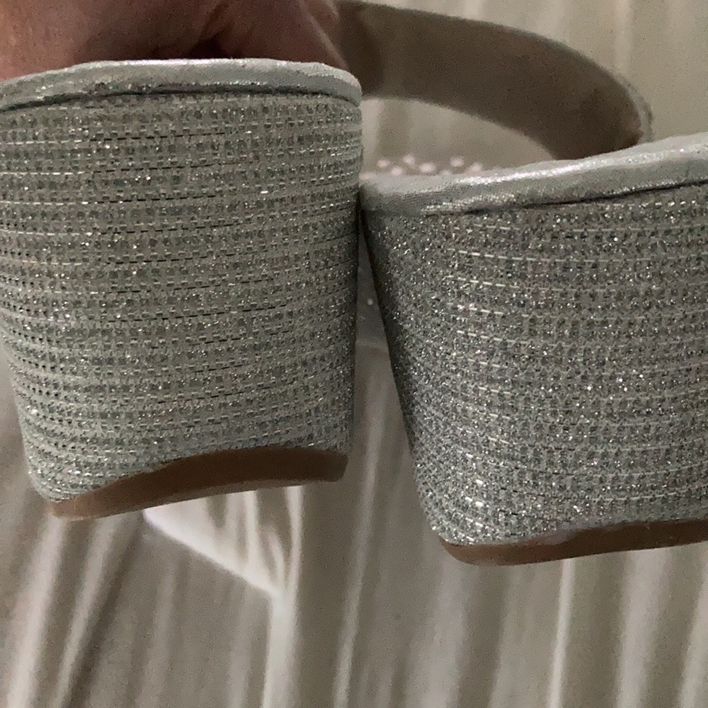 Silver Sparkly Wedge Slides/Mules Size 9 - image 5